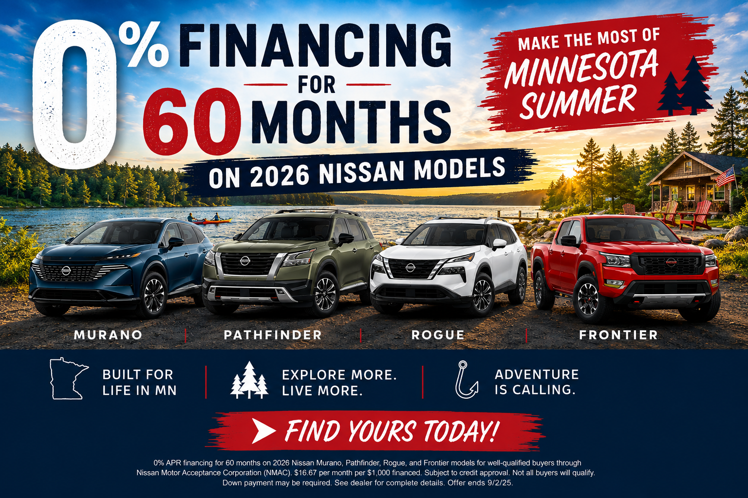 O% for 60 months on Nissan Models this month